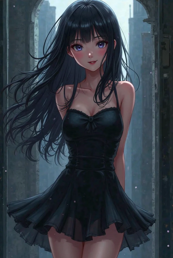((highest quality)), ((masterpiece)), (become familiar with), perfect face is sad　Are crying　girl　dark room　one piece　tears　anxious face　Are crying　black hair　Slightly looking down　standing up straight　The whole body is shown　beautiful woman