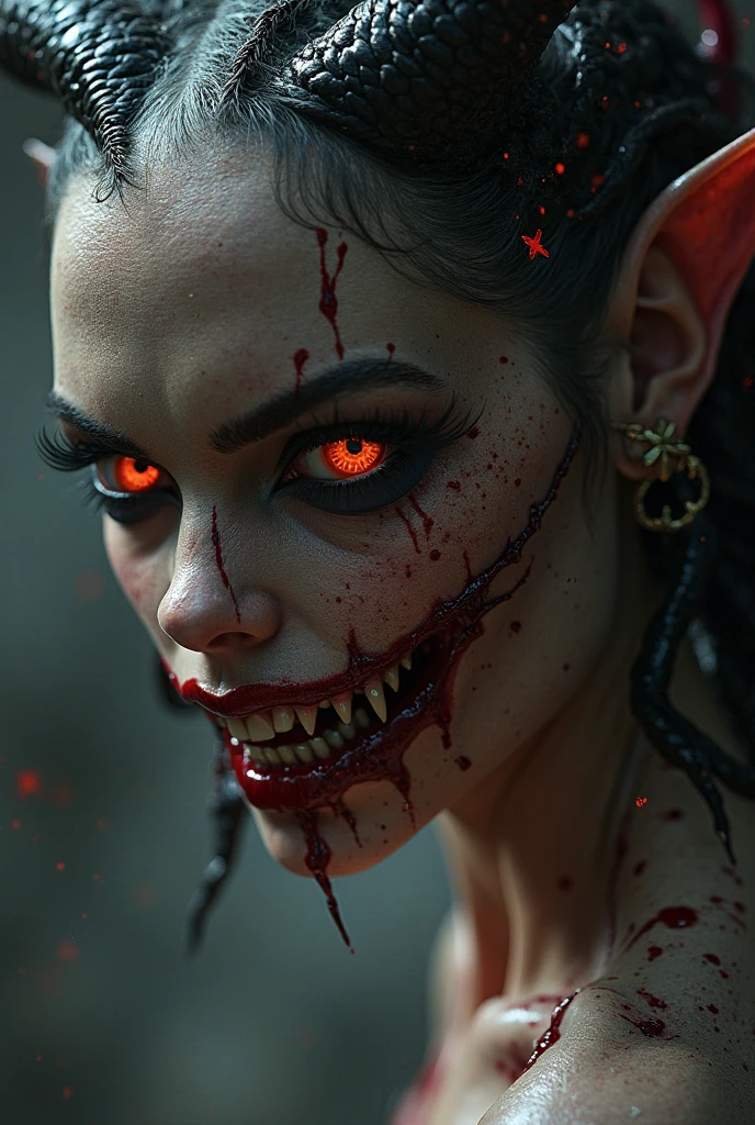 (best quality,4k,8k,highres,masterpiece:1.2),ultra-detailed,(realistic,photorealistic,photo-realistic:1.37),horror,extreme close-up,bloody head,gruesome details,detailed facial features,menacing gaze,gory scene,moonlit,nighttime,horrifying atmosphere,macabre intensity,shadows and highlights,haunting,creepy,dark and eerie ambiance,hands covered in blood,evil smile,spooky lighting,dripping blood,expression of terror,shattered glass,facial contortions,dreadful and grotesque head,Fangorn Forest,vivid colors,ominous mood,skull fragments,frightening spectacle,terrifying presence,deathly stillness,mutilated face,dismembered body,visual horror,unsettling imagery,abundant gore,ferocious and brutal,nightmarish creation,appalling and horrifying,nightmarish visage