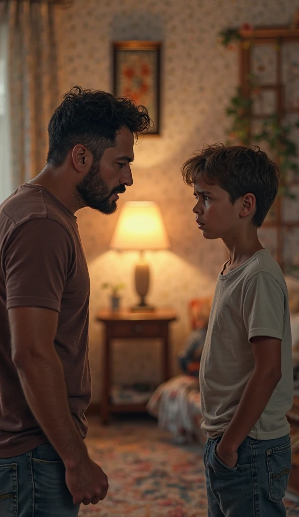 Father scolding his son and in a vignette that comes out of this man, a photo of two children (animated)