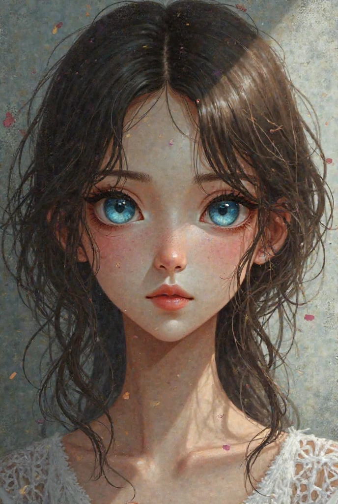 (photorealism:1.2), 15 year old girl with dark black hair and blue eyes, Spanish