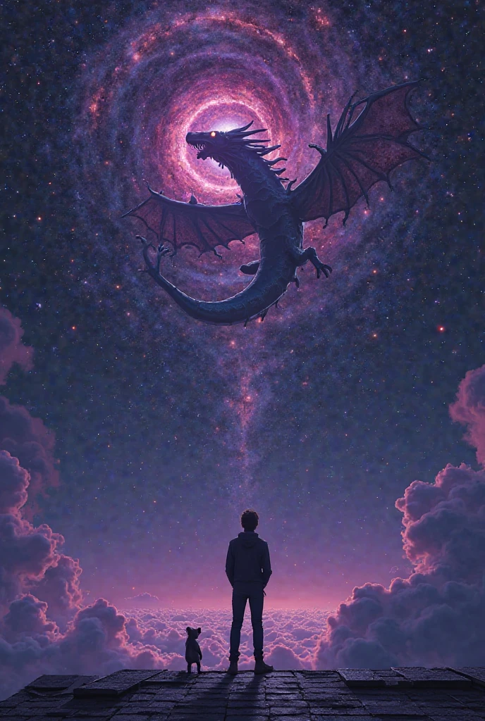 Vast landscape photos, (looking at the sky and the wilderness below), handsome Hanfu boy standing in a flower field looking up, (Full Moon: 1.2), (Meteor: 0.9), (Nebula: 1.3), Distant Mountains, Tree Breaking Making Art, (Warm Light Source: 1.2), (Firefly: 1.2), Lights, Purple and Orange, Intricate Details, Volumetric Lighting BREAK (Masterpiece: 1.2), (Highest Quality), 4K, Super Delicate, (Dynamic configuration: 1.4), Highly detailed and colorful details (rainbow color: 1.2), (Sparkling lighting, atmospheric lighting), Dreamy, Magical, (Solo: 1.2), (Ying Dragon God), (Through the clouds), (Top of the mountains), (Complex), (Super Detail), (Starry Sky Background), (Moon Night), (Ultra Clear), (Best Quality),
