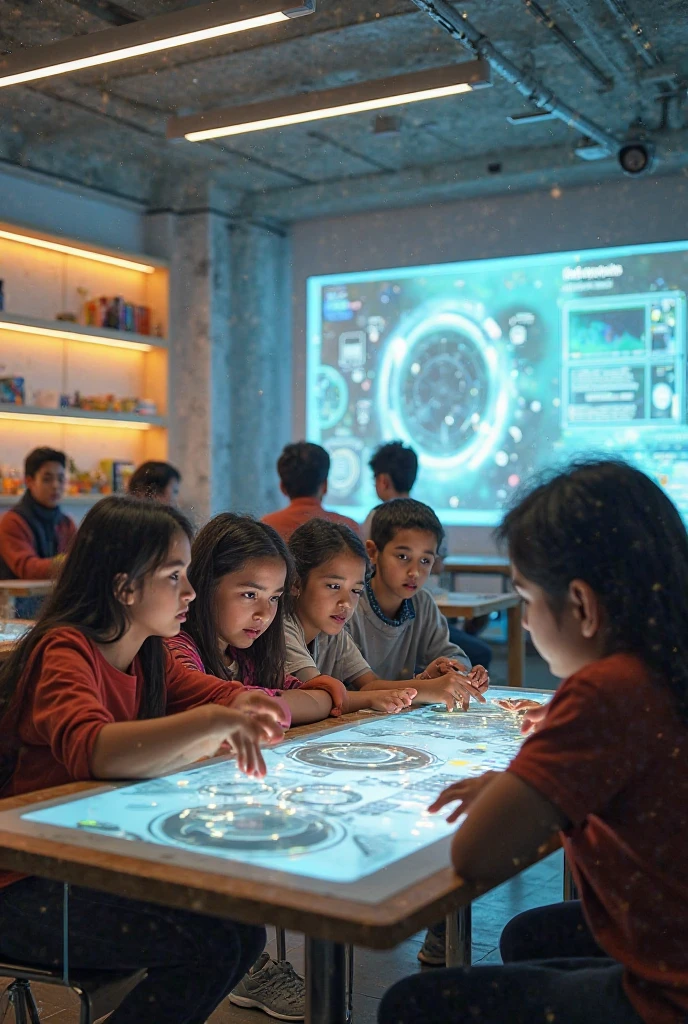 The impact of artificial intelligence and VR technology on student learning, featuring interactive and immersive classroom experiences.