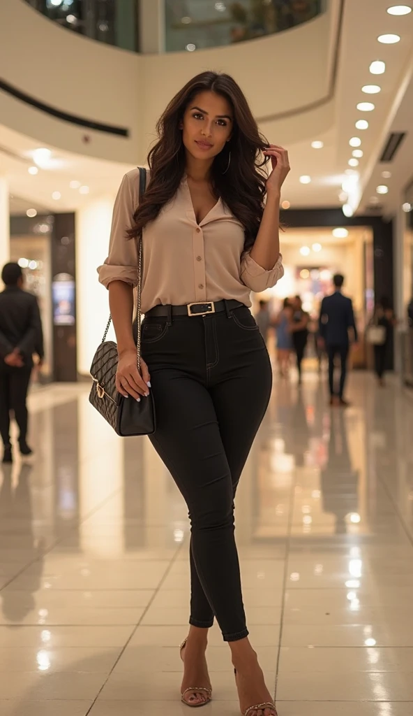 generate a plus size college girl wearing a black wide pants, with a black sando top, tucked in, and a filipiñana white bolero