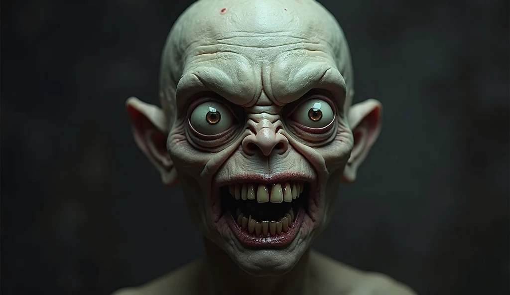 The man with 1 giant eye ,head split in two,laughing