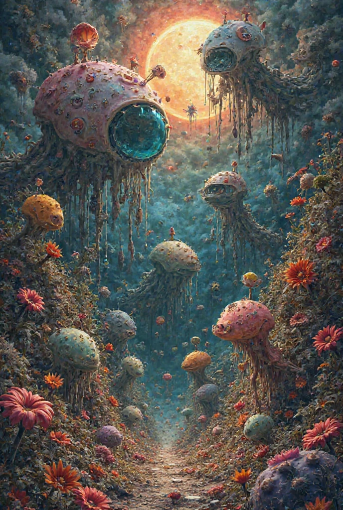 gonzobugs squid monster, vehicle, agate geode dandelion clowncore, war-torn post apocalyptic wonderland, fauvism , Caspar David Friedrich , Takashi Murakami , Diane Dillon , album cover art, perfect, smooth, pixiv, cgsociety,