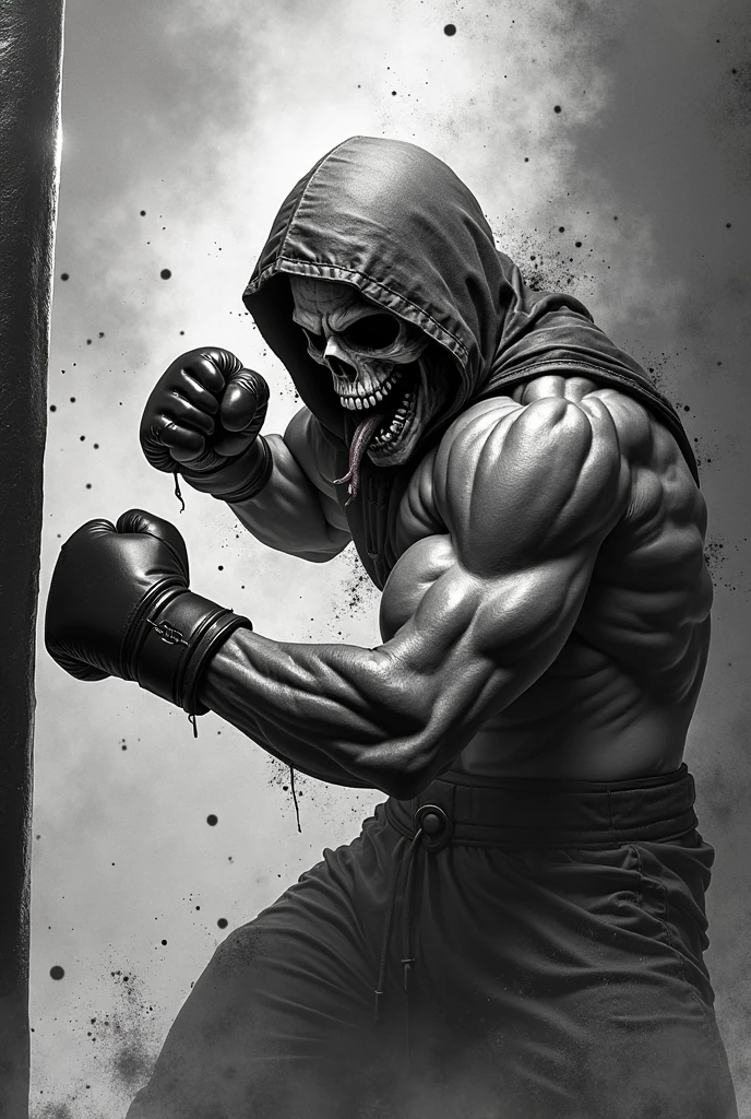 a strong man with defined physique, horror mask, macabre shirtless smile, holding a knife, standing in doorway of room at night, horror movie style illustration, dark moody lighting, dramatic shadows, highly detailed, cinematic, hyper realistic, chiaroscuro lighting, dark subdued colors
