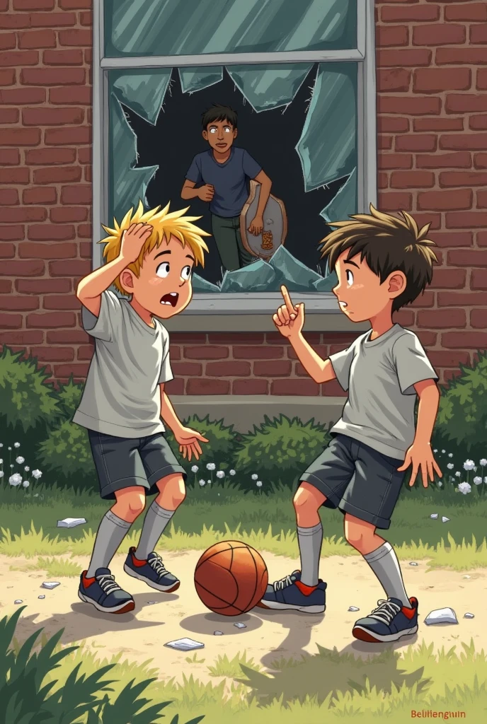 In the form of a drawing and comic, create an image of a white boy bullying a black boy. 