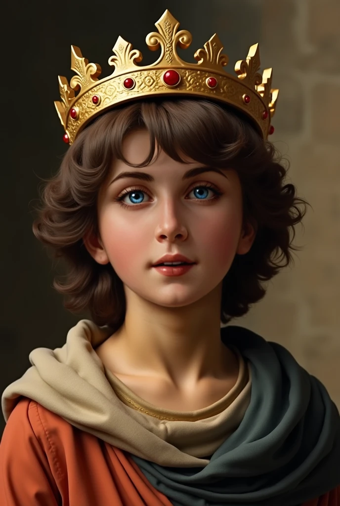 Image of a boy wearing a crown on his head, portrait of magical blond prince, beautiful young prince, usando coroa, usando coroa de reis, usando uma coroa, retrato de alta qualidade, usando uma coroa e terno, crown on her head, Beautiful androgynous prince, young prince, com coroa, em uma coroa, com uma coroa de ouro, com uma coroa