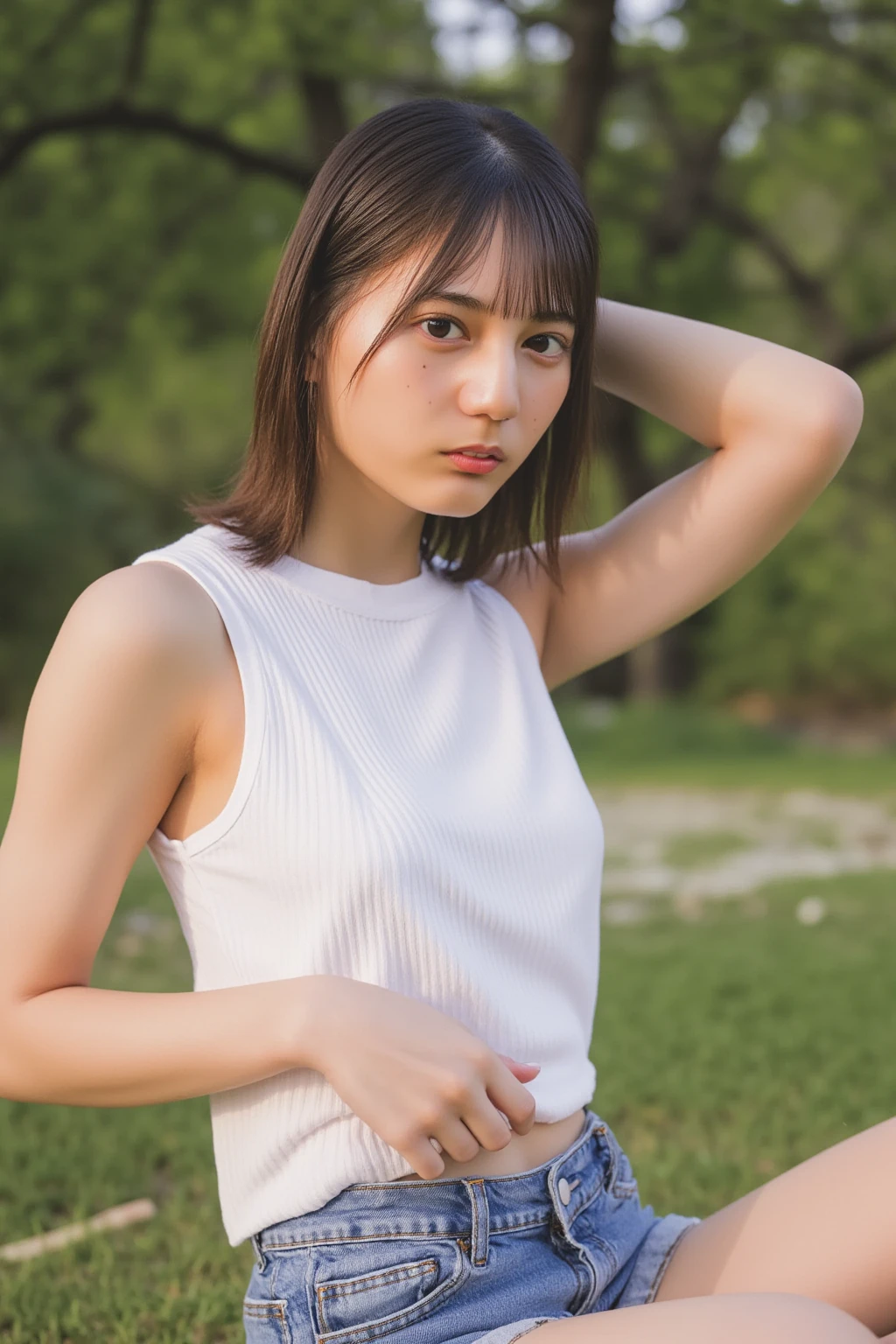 hight resolution、high-level image quality、in 8K、Real live-action、生a picturegraphy、top-quality、masterpiece、超hight resolution、生a picture、ren、Beautiful fece、masutepiece、((Obscene content))、For adults、charm of 、absurderes、((((Japan elementary school students))))、Japan Girl、((8years old))、((with round face))、((Cute little face))、de pele branca、((Junior Idol))、小柄、Juvenile physique、Smaller chest、kne、 thighs thighs thighs thighs、shorten the neck a little、(Anatomically correct)、独奏、fullllbody、Very nice、(((Children's Clothing:1.0) ))、 ((Pubic area))、(Mansuji)、((Pink cotton panties))、Are sleeping、(Photorealsitic:1.37)、Photon mapping、Realistic、Radio City、Physically Based Rendering、depth of field rally background、a picture、(((日本のJunior Idol)))、Sparkling eyes、shiny lip、too bright natural light、The Bright Sun、Too bright sunlight、(((((8years old)))))、(((Pubic area)))、(Mansuji)、Children's Clothing, Children's Clothing、Open your legs、Open your crotch、Show off、Only one person,Alone, (((White tank top))),(Long white silk camisole)、(Slimed、small tit、flat boobs、small tit)、(((The background is a sunflower field)))、Wear a white top,Short hairstyles、Short-cut hair、Show me your panties