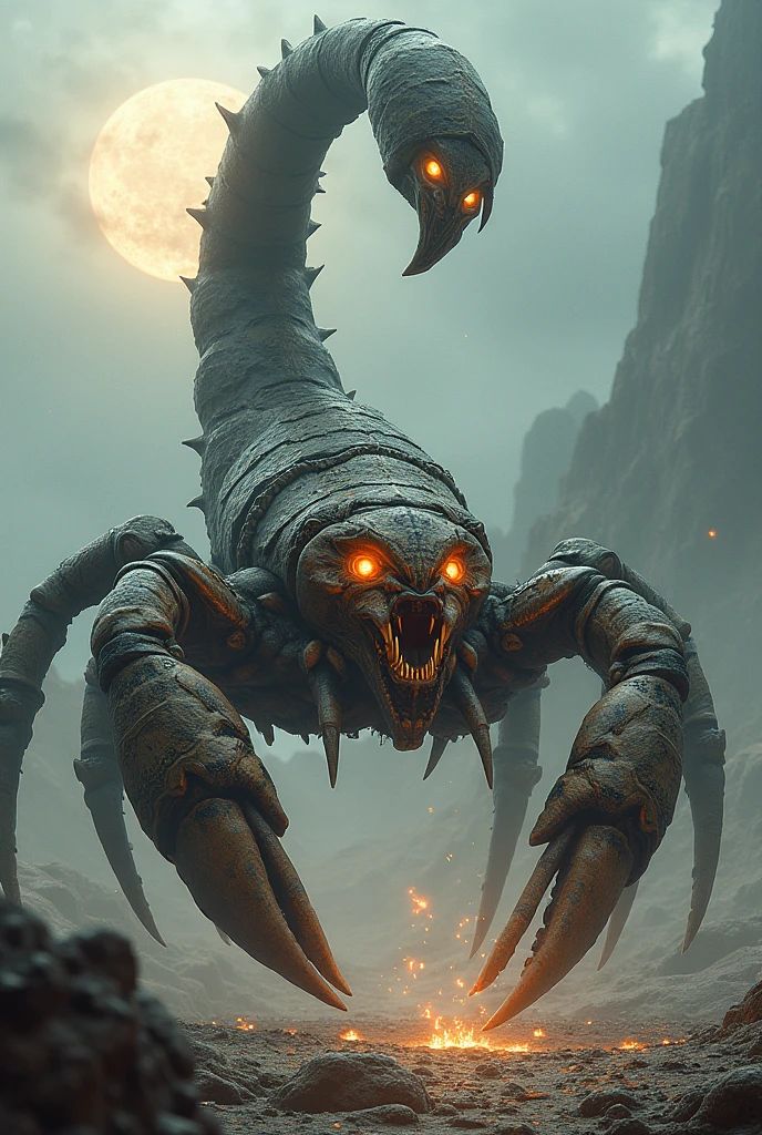 a monster made of bone, abject fear, dynamic, intricate details, hyper-realistic, dramatic lighting
