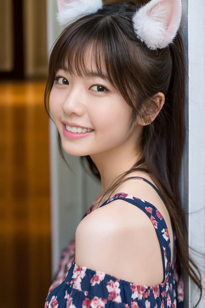 One girl,(Wearing small black underwear:1.2),(RAW Photos, Highest quality), (Realistic, photo-Realistic:1.4), masterpiece, Very delicate and beautiful, Very detailed, 2k wallpaper, wonderful, In detail, Very detailed CG unity 8k wallpaper, Very detailed, High resolution, Soft Light, Beautiful detailed girl, Very detailed eyes and face, Beautifully detailed nose, Beautiful attention to detail,Cinema Lighting,In the city at noon,Perfect Anatomy,Slender body,A light smile,close,(Hair up to one side with bangs), Small breasts