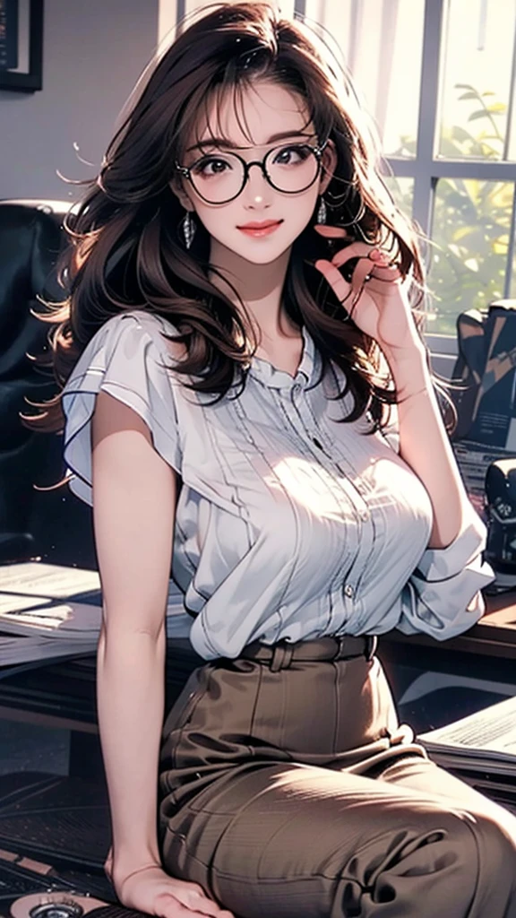 (Masterpiece: 1.2, Top Quality), Mature Woman, Solo, Upper Body, Bob Hair, Curvy, Smooth Straight Hair, Stylish Lip Color, Luxury Watch, Black Jacket, White Shirt, Black Tight Skirt, In-House, Earrings , (comes closer to me), shy, blushing, cleavage, look at me,