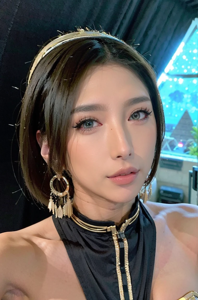 Masterpiece, high quality, high resolution, 8K, Skinny Japanese woman in a costume of Cleopatra, beautiful face, makeup of Cleopatra, detailed face, detailed eyes
