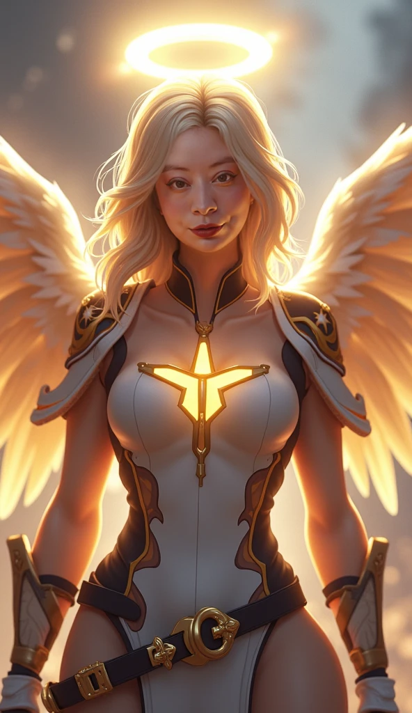 (Imaginative Digital Artwork:1.3) of (Ultra detailed:1.3) ((An angelic being with ethereal wings and a celestial aura. Heavenly whites, golden glows, and radiant presence. Divine and celestial.:1.3)), Tone Mapping, Ambient Occlusion, SSAO, Volumetric Lighting, Volumetric Light, Volumetric, Natural Lighting, absurdres, high resolution, (8k resolution), 8k, 8kres, 8k res, high details, detailed and intricate, intricate details, high intricate details, absurd amount of details, super resolution, ultra hd, megapixel, Deep Focus, Hip Level Shot, Quarter Turn Camera Staging, From Front, From Side, "Frontal Full Body Pose, Highlights the overall body shape and symmetry", "Futuristic, Sci-fi, Sleek, Cutting-edge", <lora:add-detail-xl:1>, <lora:cyborg_style_xl-alpha:0.5> cyborg style, <lora:mecha-000009 (1):0.5> mechanical style, solo, science fiction, <lora:Fantasy_art_XL_V1:0.5> ARTIST can be Boris Vallejo, Frank Frazetta, Luis Royo and Neal Adams, <lora:SDXL Science Fiction:0.4> science, fiction, style,CGSociety,ArtStation,(close portrait:1.3),thematic background