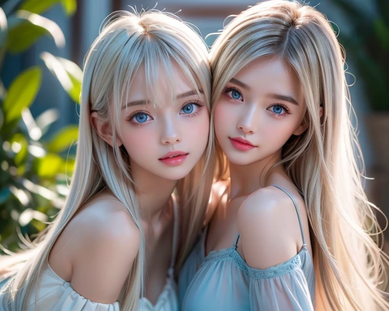 highest quality、masterpiece、(realistic:1.2), (((20-year-old, , Very cute face)))、super long platinum blonde straight hair、bangs between the eyes、white skin、glowing skin、 princess dress, frontage、detailed face、so beautiful、Sparkling vivid purple eyes、(bright look:1.1)、 Winter Vivid and sharp focus、ball deep, (((ginormous chest))),looking at the viewer, top-quality、超A high resolution、a red dress、large full breasts