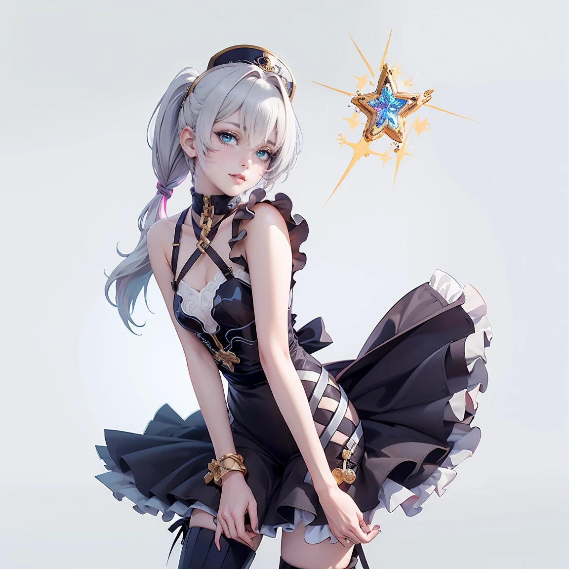With panda、Araf doll in skirt and shoes, fairy tale core, Belle Defin, magical girl style, y 2 k cute core clown core, Angelic beauty, rococo cyberpunk, ta fashion, lolityle, fantasy costumes, Portrait of a magical Lolita g ball jointed doll, rococo dress, anime barbie wearing white