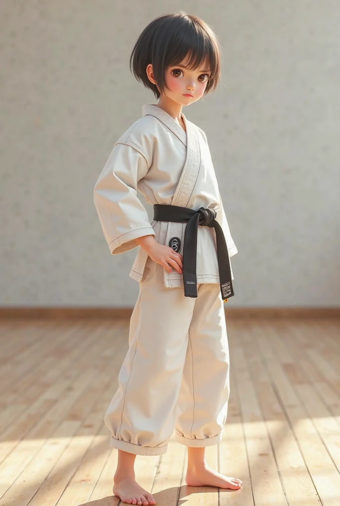 Girl in karate suit saluting