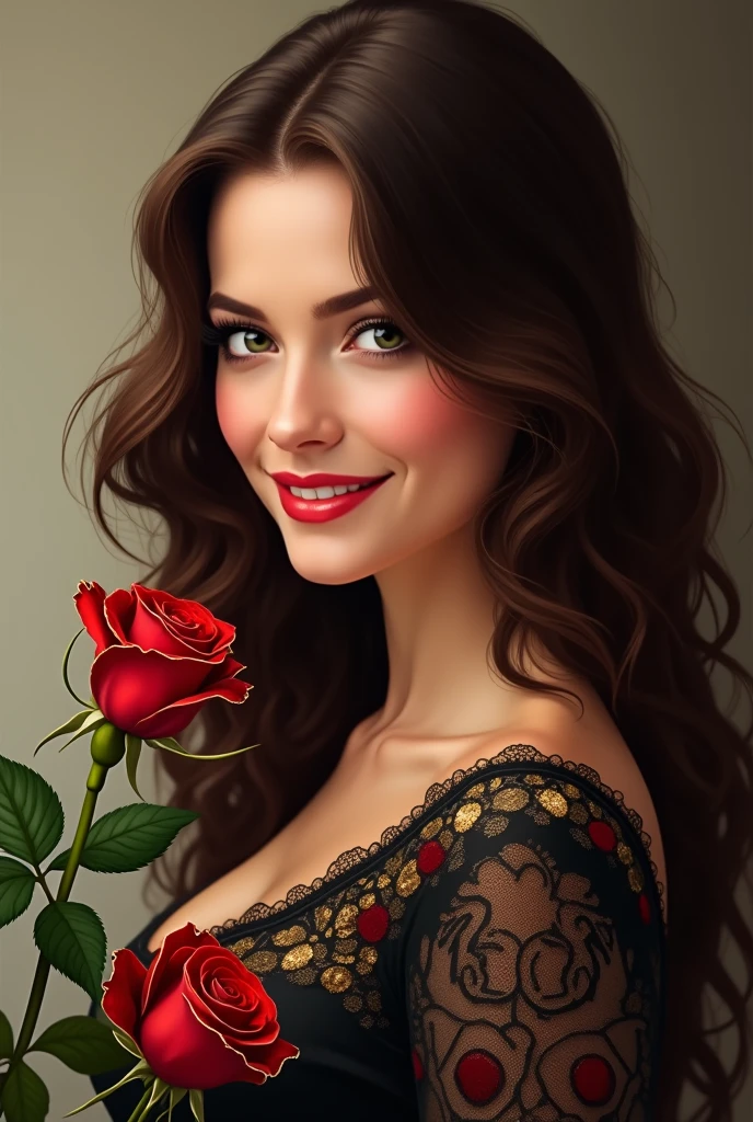 Beautiful woman with very long hair.happy face. Dressed in red lace corset. Photorealistic, hyperdetailed, high quality, 8k --auto --s2