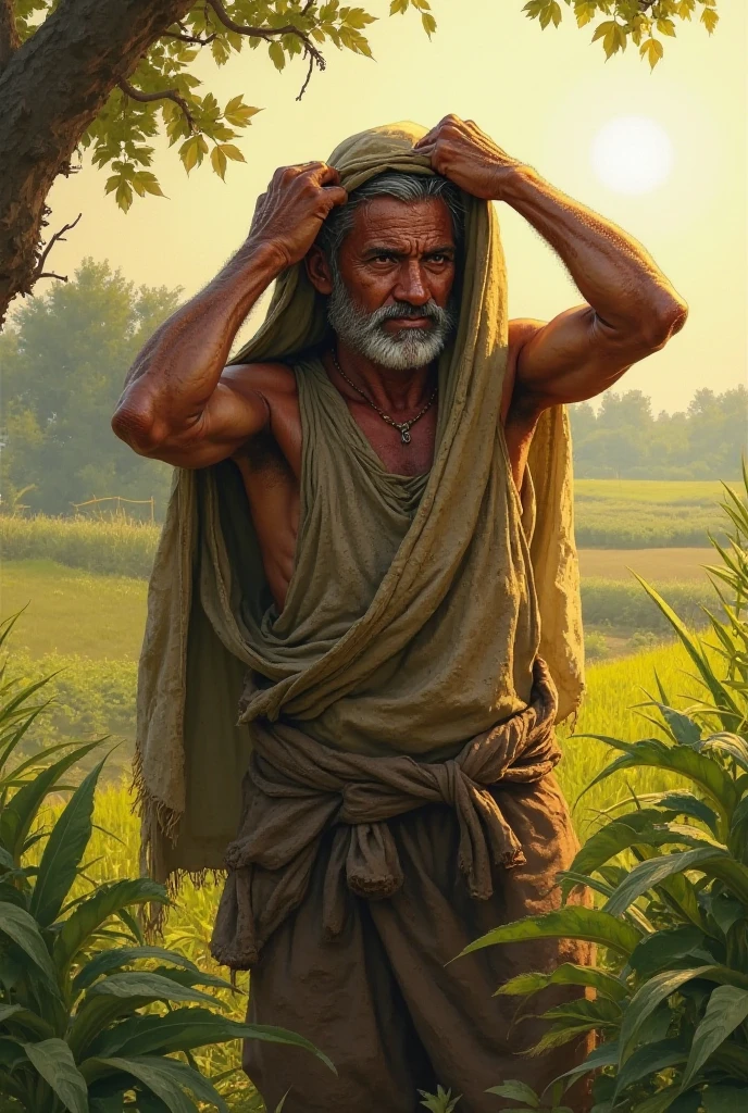 Semar, with his rounded belly and short, sturdy frame, stands quietly in a lush, green field. The golden light of dawn casts a soft glow over his figure, highlighting his distinctive, rounded features. His simple, yet dignified attire rustles gently in the morning breeze. The surrounding nature, vibrant and alive, seems to embrace him—trees sway gently, and birds sing softly in the distance, as if acknowledging his presence. His broad face, with kind, gentle eyes and a slight, knowing smile, reflects a timeless understanding of the world and its complexities. Despite his humble appearance, there’s an aura of profound calm and strength around him, a silent harmony with the earth and sky. Semar’s connection to the natural world is palpable, embodying a deep, unspoken bond between humanity and the divine, where simplicity meets profound wisdom in perfect balance.
