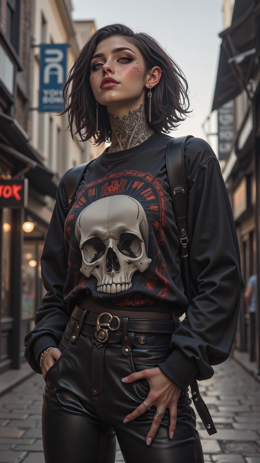 Cool urban boy with lots of piercing and wearing urban style outfit 