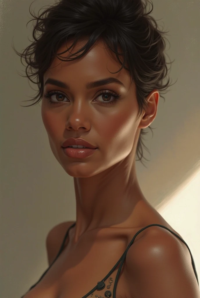 Foto von Liya Kebede auf ihrem bett, sie ist sehr schlank, She wears red underwear, she has round breasts, beautiful nipples, she smiles shyly at the viewer