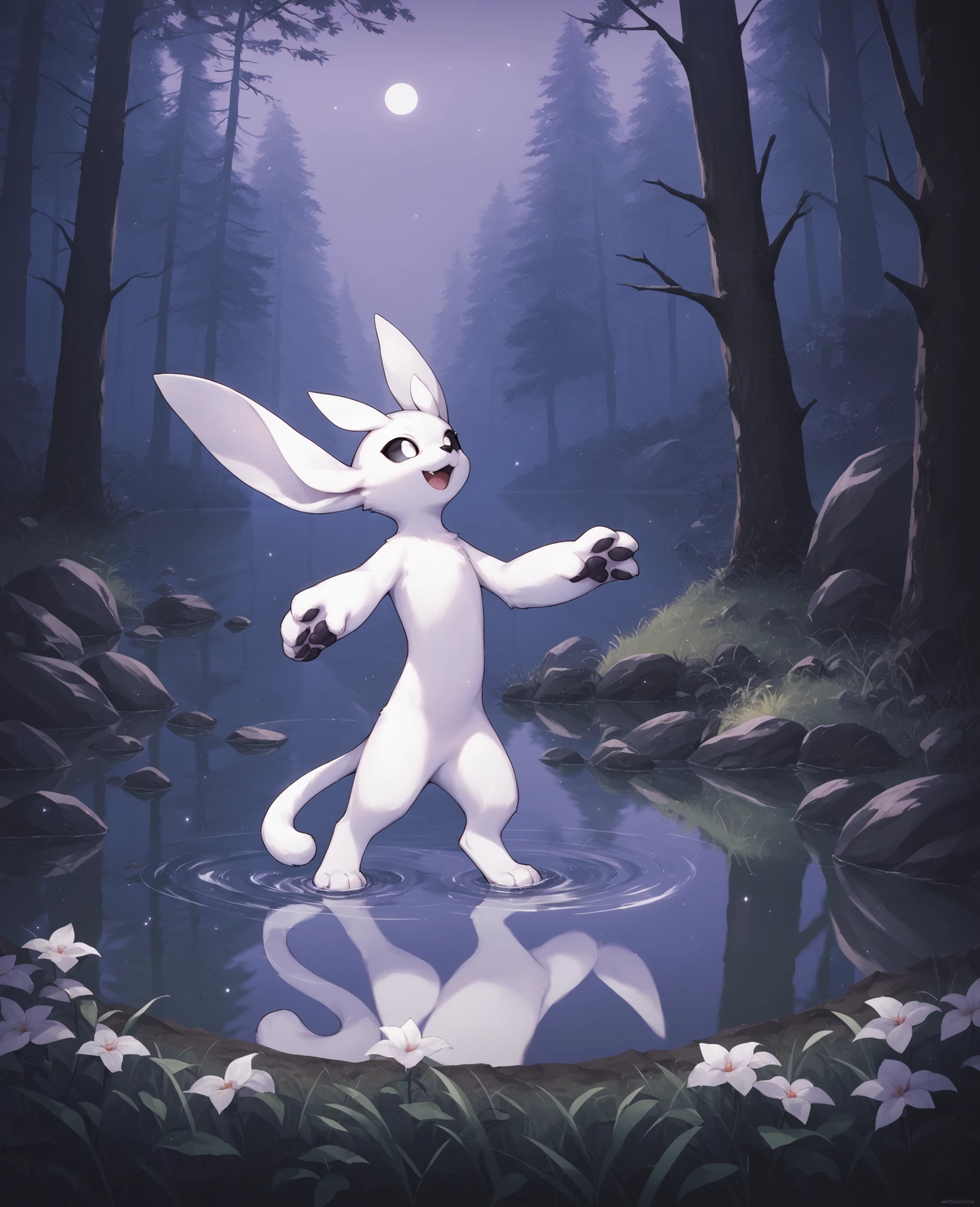 There is a cartoon rabbit that is standing in the water - SeaArt AI