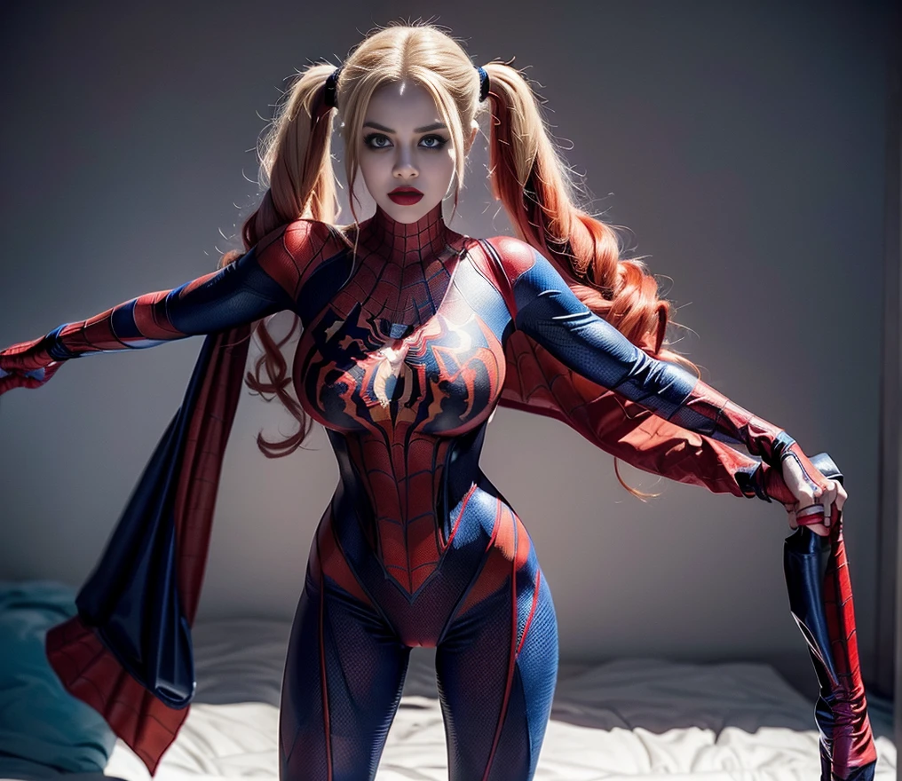 xtremely detailed CG unity 16K wallpaper, (raw photography:1.3), (photorealistic, highest quality, masterpiece:1.2), (correct anatomy:1.5), POV, 1 girl, (supergirl, caucasian:1.5), solo, (looking at viewer, from front view:1.4), (full body shot:1.1), blond hair, long hair, ultra-realistic skin texture, intricately detailed face, fairly detailed skin, realistic eyes, bright and blue eyes, highly detailed nose and lips, ((arms behind back, restrained:1.5)), ((slender, beautiful breast:1.4)), ((muscular:1.3)), arms and torso are wrapped with spider's web, legs wrapped with spider's web, trapped in a giant spider's nest, (((outdoor, noon, middle of forest:1.3)), (((professional photo, cinematic lighting:1.1))), (((depth of field, sharp focus:1.2))), best aesthetic, ultra high res,