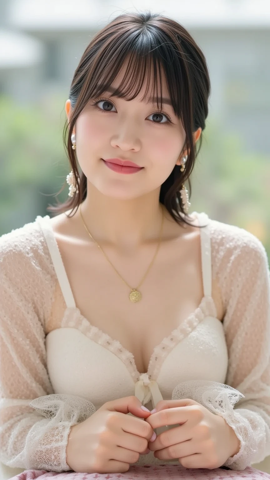20 years old, ugly japan girl, heavy thick bangs, black long hair, huge breast, , in park, no makeup, cubby face, round cubby face, medium cubby figer, full body
, (pink Off-shoulder with very loose breasts ) , show belly, natural and soft light, hair blown by the breeze, delicate facial features, Blunt bangs, long hair , Show breast, smiling eyes, looking at viewer, hair ornament, earrings, realistic detailed skin texture, detailed hair,