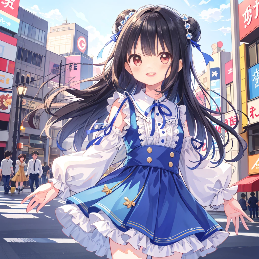 One Woman,20-year-old,((Magical Girl Costume)) ,(((Blushed))), )), ((()))((Mouth open)),(((Magical Girl Costume))(Happy Ahegao),Wet with sweat,(Black-haired,),((street,crowd,))(())