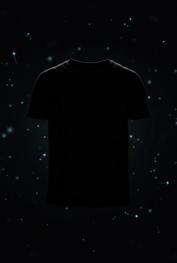 back of 3d floating black t-shirt, universe background and large written logo "FELRAY"