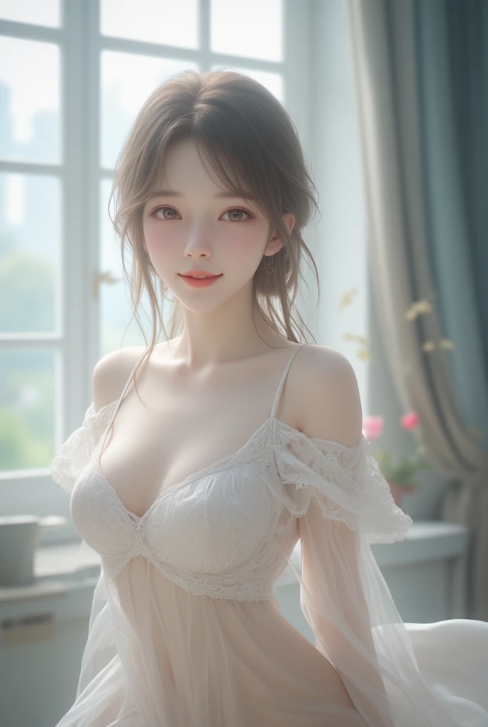 high school 、White underwearを着た女子高生、whiteＹshirt、ＹOpen the shirt、ＹOpen your shirt、Place your hand on your chest、Touching pants、Pants down、Push up your pants、No underwear、Shyness、smile、White underwear、Sensuality、glossy、