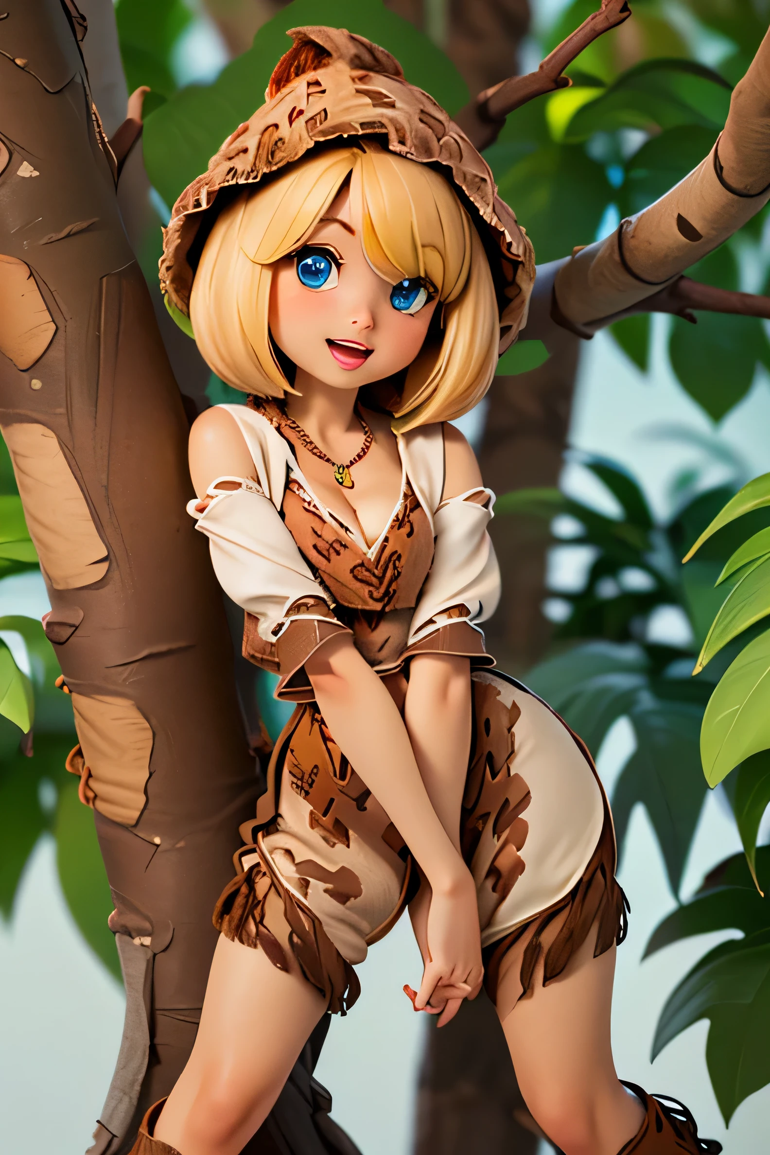 ((Very tiny cute hyperrealistic girl)), ((())), (((red cap))), (((round face))), (((blond hair))), (((blue eyes))), ((very tiny breast)), ((very tiny body:1.9)), (((medium hair))), ((((relm arrowny:1.6)))), ((open mouth)), ((cute big lips)), ((close-up)), ((necklace)), (((smooth arms and legs))), (((short red ellbow sleeves)), ((cute smile)), ((very small arms and legs)), ((())), ((())), ((((red tunic)))), ((midriff peek)), (((cleavage))), ((jungle)), ((holding diamond)), ((bending over)), ((high in a tree)), ((((relm arrowny outfit:1.6)))), ((young looking))), ((((short body))))