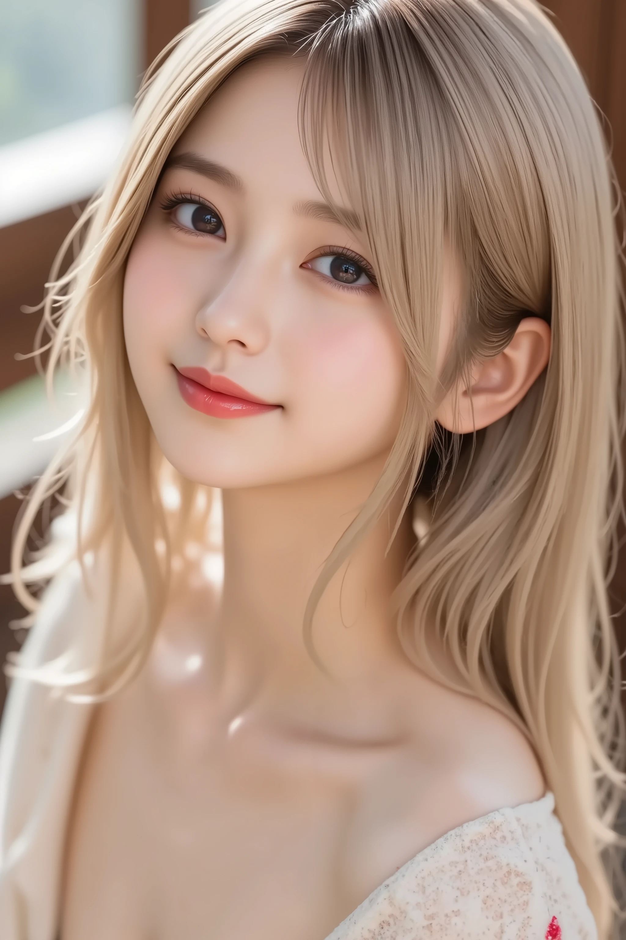 , the entire head is fully reflected , The entire face and head are clearly visible, (((( masterpiece, top quality , nothing )))), very detailed 8K , スリムボディの sexyでbeautiful日本の10代の女の子, Super Detail, trend of swallowing sperm and pubic hair , super real , (long blonde hair :1.3) , pictures), blonde, Small Fly , camera , With a faint smile, (Big boobs with tight tension: 1.2), ( beautiful, beautiful顔 , Anatomically Accurate Hand Structure , Anatomically Accurate Finger Structure ,( off shoulder dress :1.5), Shine, sweat, (sunlight, sunlight from before ),( topless ), showing her chest , sexy, blanking, Look up at the sky, (wide々 Royal Gardens :1.3), super real wide大な風景, pictures映えするシーナリー , Light on face