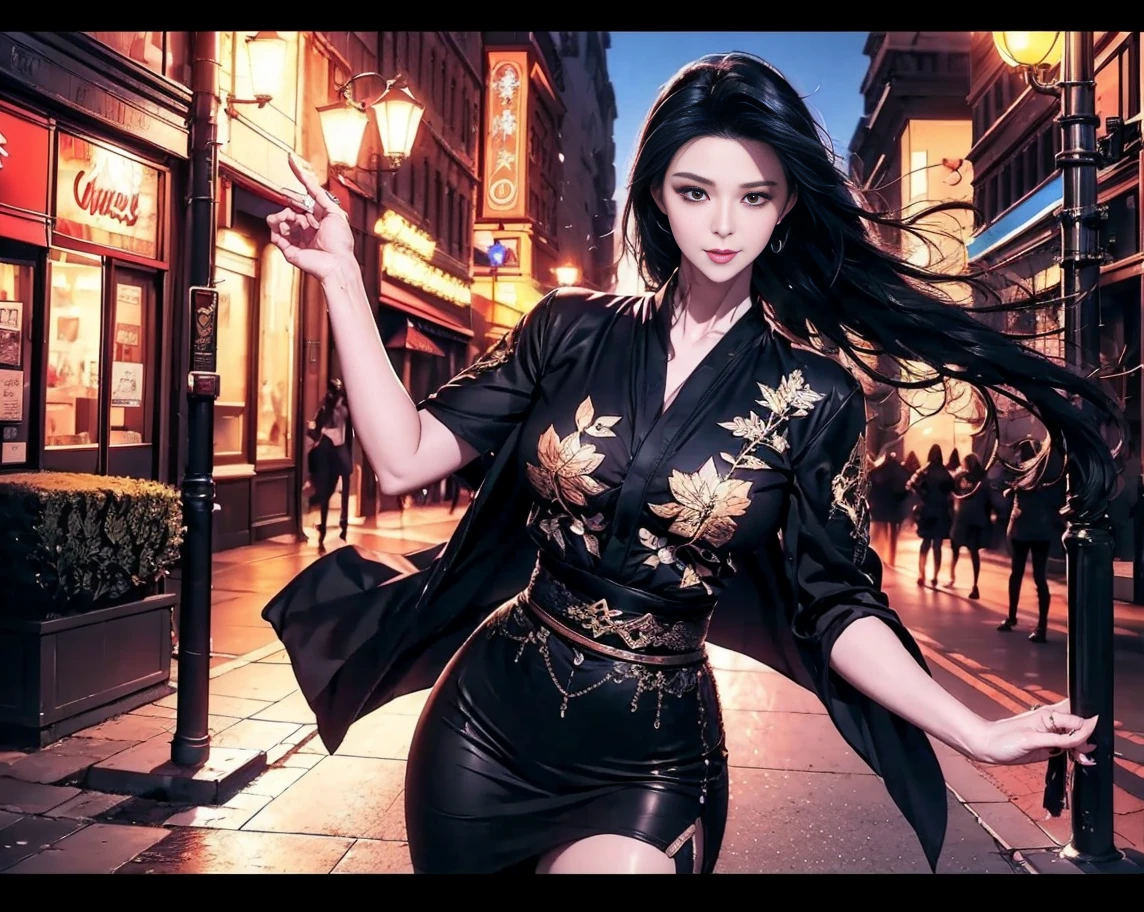(beste-Qualit), (tmasterpiece), (Gloomy color scheme:1.5), ((Close-up of a girl in a suit)), 1girl in costume, androgynous vampire, junji ito 4 k, with long dark hair, ito junji art, style of junji ito, Dark Costume, portrait of sadako of the ring, Gentle androgynous princess , Beautiful androgynous princess , with her long black hair, girl in suit, stocklings, (big yellow eyes:1.3), fangs, detailing, (generous cleavage), Burst breasts, extra high resolution, 8K, (The blood on her lips runs down her neck), (Lovely Medium Breasts), perfect anatomy, (Gloomy color scheme:1.5), (shapely body), Microthongs, Beautiful slender legs, sexypose, (Hands Behind Your Back:1.2), (Looking down), (The gaze is directed downwards), (Night Sky Background: Red Moon)