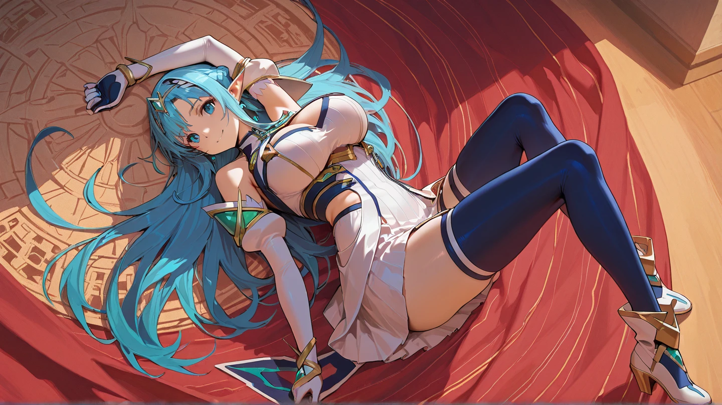 hatsune Miku、(ultra Realistic), (An illustration), (Highres), (8K), (highlydetailed), (the best illustration), (Beautiful Detailed Eyes), (beste Quality), (Super Detailed), (Master peace), (Wallpapers), (Detailed Face), solo, 1girl, Aristocratic dresses、White hair, Iris heterochromatic eyes, small moles under eye, (medium chest:1.6), Long legs, Stunning composition,Beautiful legs, detailed legs