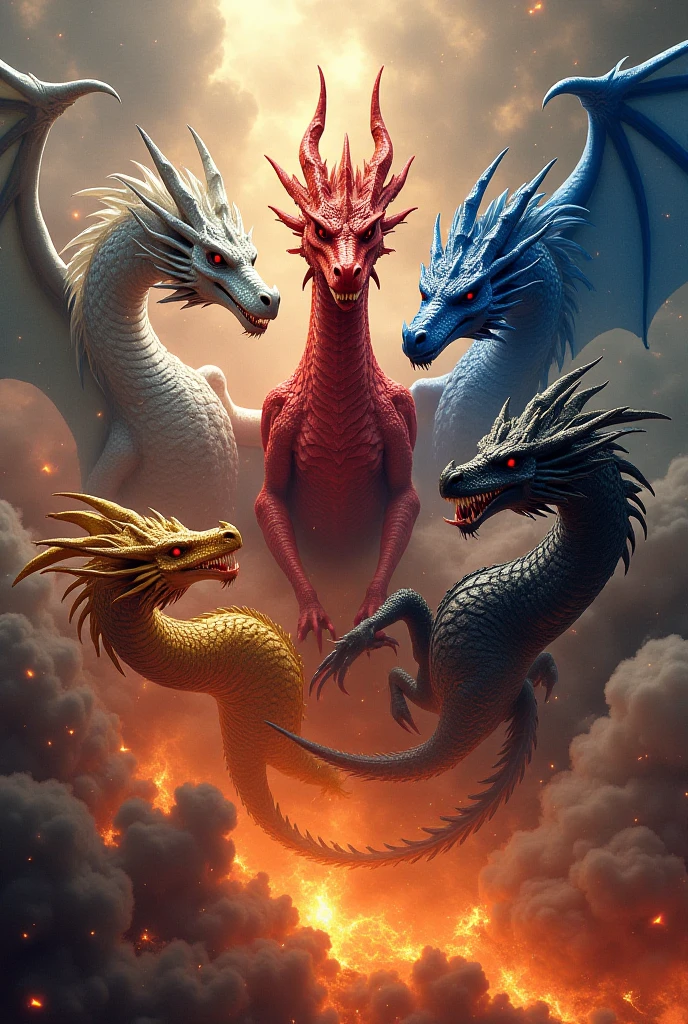 Celebrating the 10th anniversary, there are 5 elemental dragons, fire, wind, ice, light and dark.
