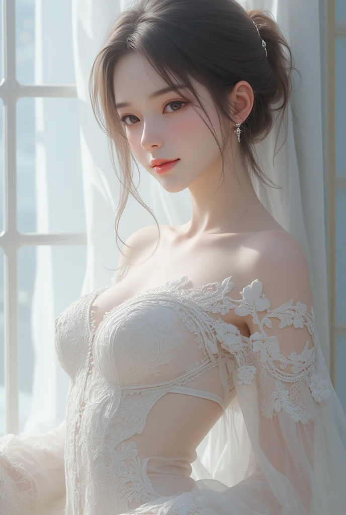 a close up of a woman in a blue dress posing for a picture, Ethereal beauty, gorgeous chinese models, Gorgeous young Korean woman, beautiful Korean women, Beautiful young Korean woman, Beautiful Asian girl, cute delicate face, pale milky white porcelain skin, Middle metaverse, beautiful and seductive anime woman, Korean girl, a stunning young ethereal figure