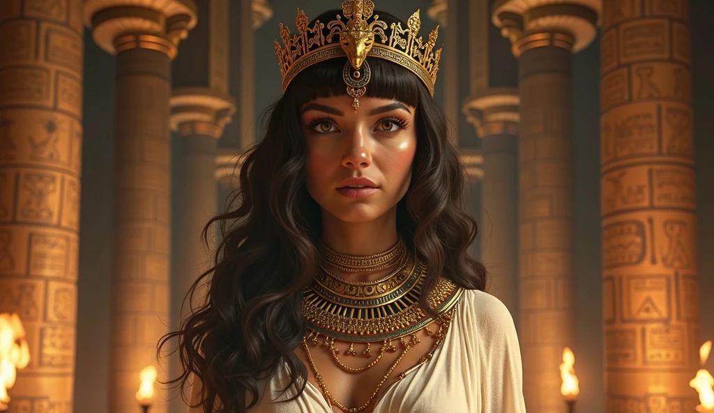 mulher com cabelo castanho escuro, with queen's crown on golden head, cruel, com odio nos olhos, maltratando pessoas, imagem realista, Photo Cinimetográfica, obra prima, (foco nitido: 1.5), (foto realista: 1.3), fundo pertubador, with dark lighting, twilight illumination, Analog style, Volimetric illumination, detalhes intricados