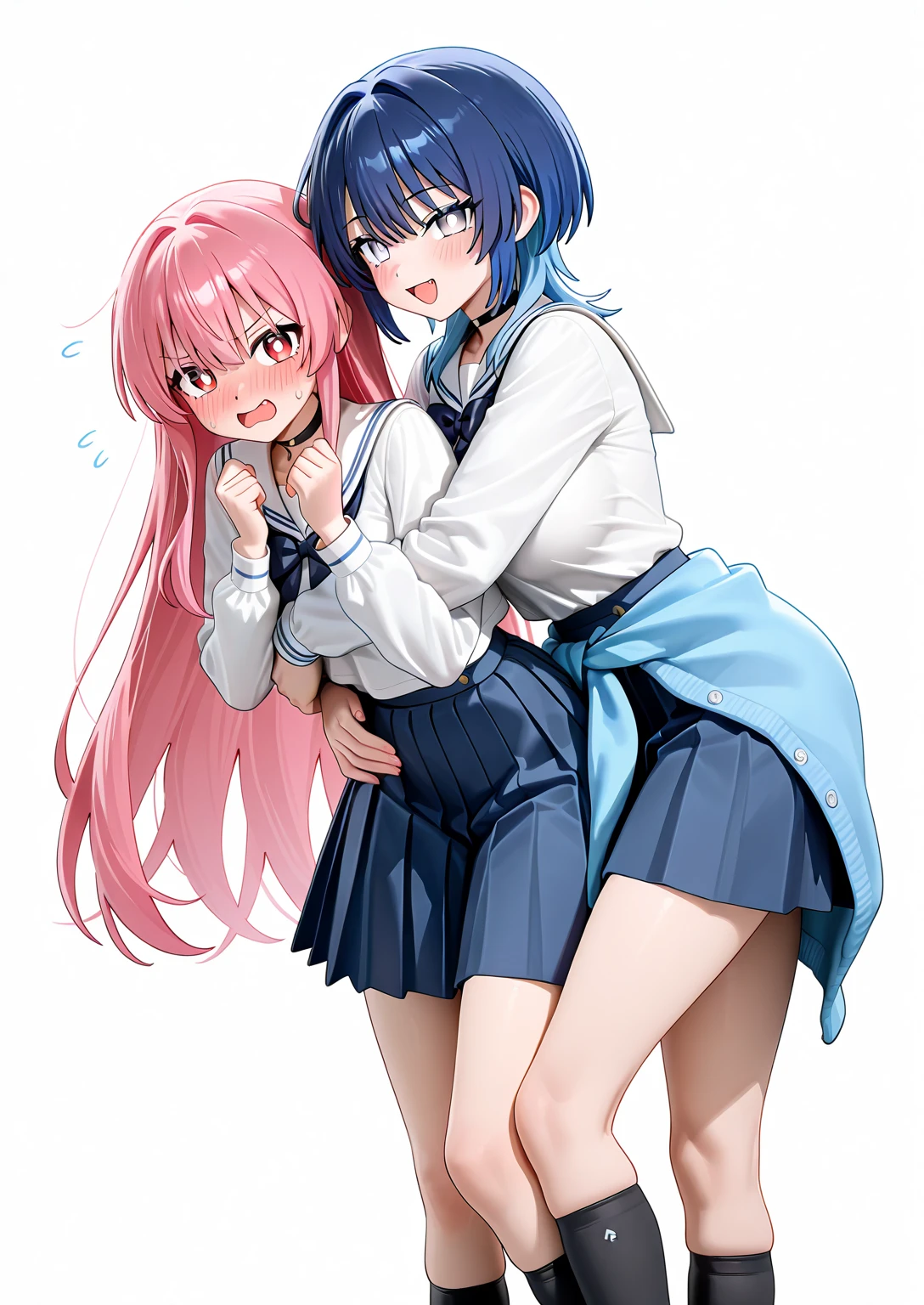 Genshin impact art styles, Pink hair, thick twintails, red eyes, swimming club, smile with lively, Beautiful hot pink accessories and ganyu's uniform, tentacles hentai, wet panties, see pussy