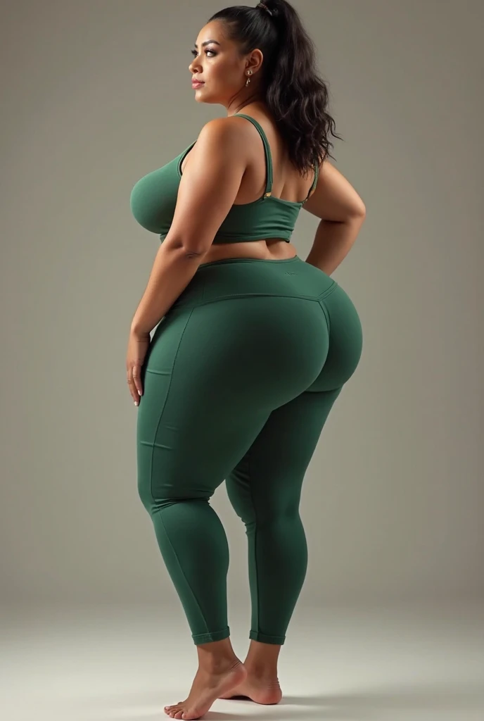 (african-american, pretty smile, hazel eyes, full figured,) walking away from the camera, (cute:1.1) girl, (wearing leggings:1.1), (beautiful:1.1) landscape, (vivid colors, sharp focus), (photorealistic:1.37), (ultra-detailed, highres), (bokeh), (studio lighting:1.1)