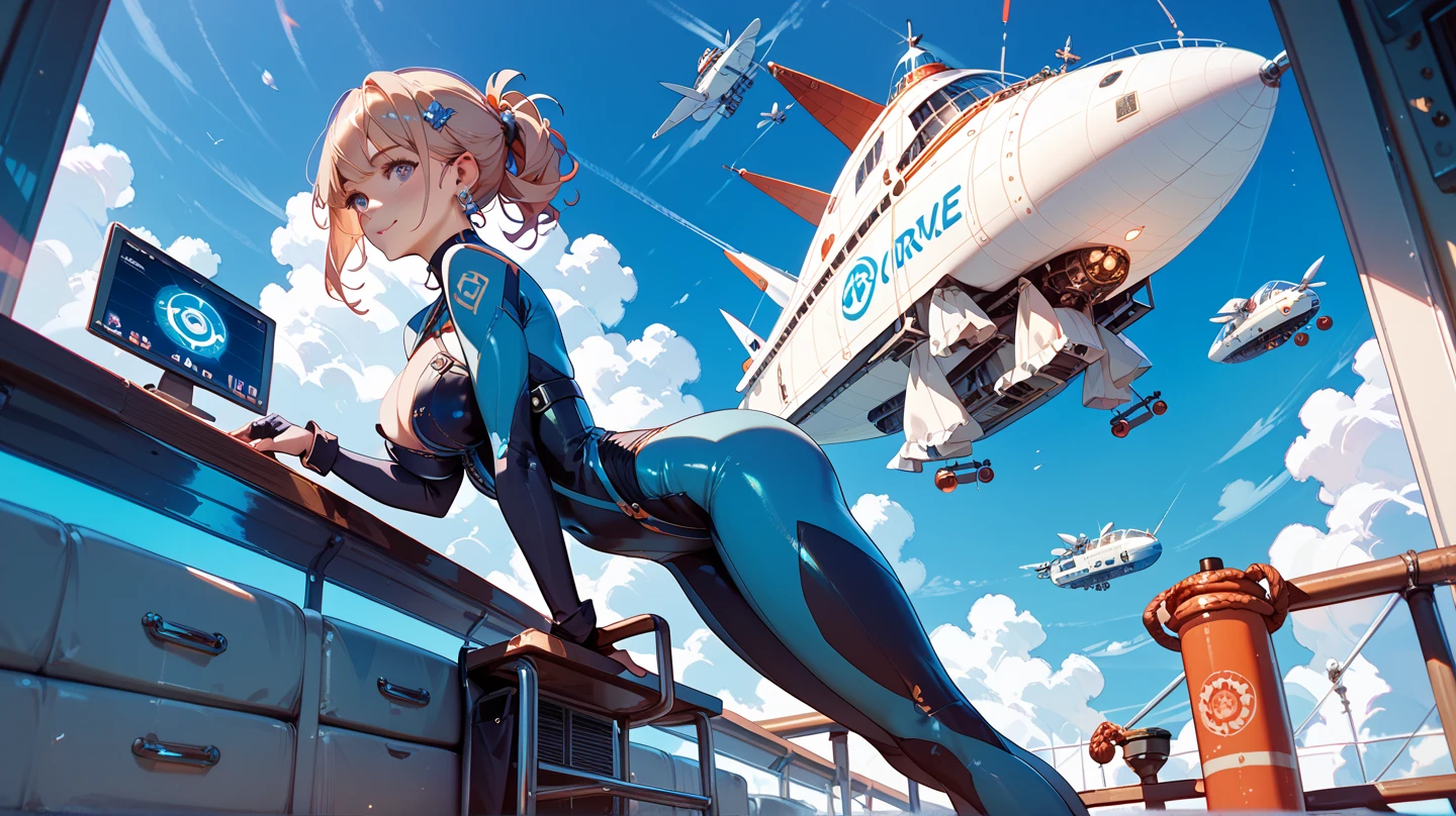 <lora:asuka langley soryu rebuild-lora-nochekaiser:1>,asuka langley soryu,blue eyes,orange hair,hair between eyes,headgear,interface headset,orange hair,pilot suit,bodysuit,plugsuit,(red bodysuit:1.5),looking_at_viewer,extremely detailed CG,cowboy_shot,break outdoors,blue sky,neon genesis evangelion,cloud,, masterpiece,best quality,highres,ultra high res,(abstract art:1.2),2d,(highlydetailed),(colorful),(intenseexpression),(fashionable),