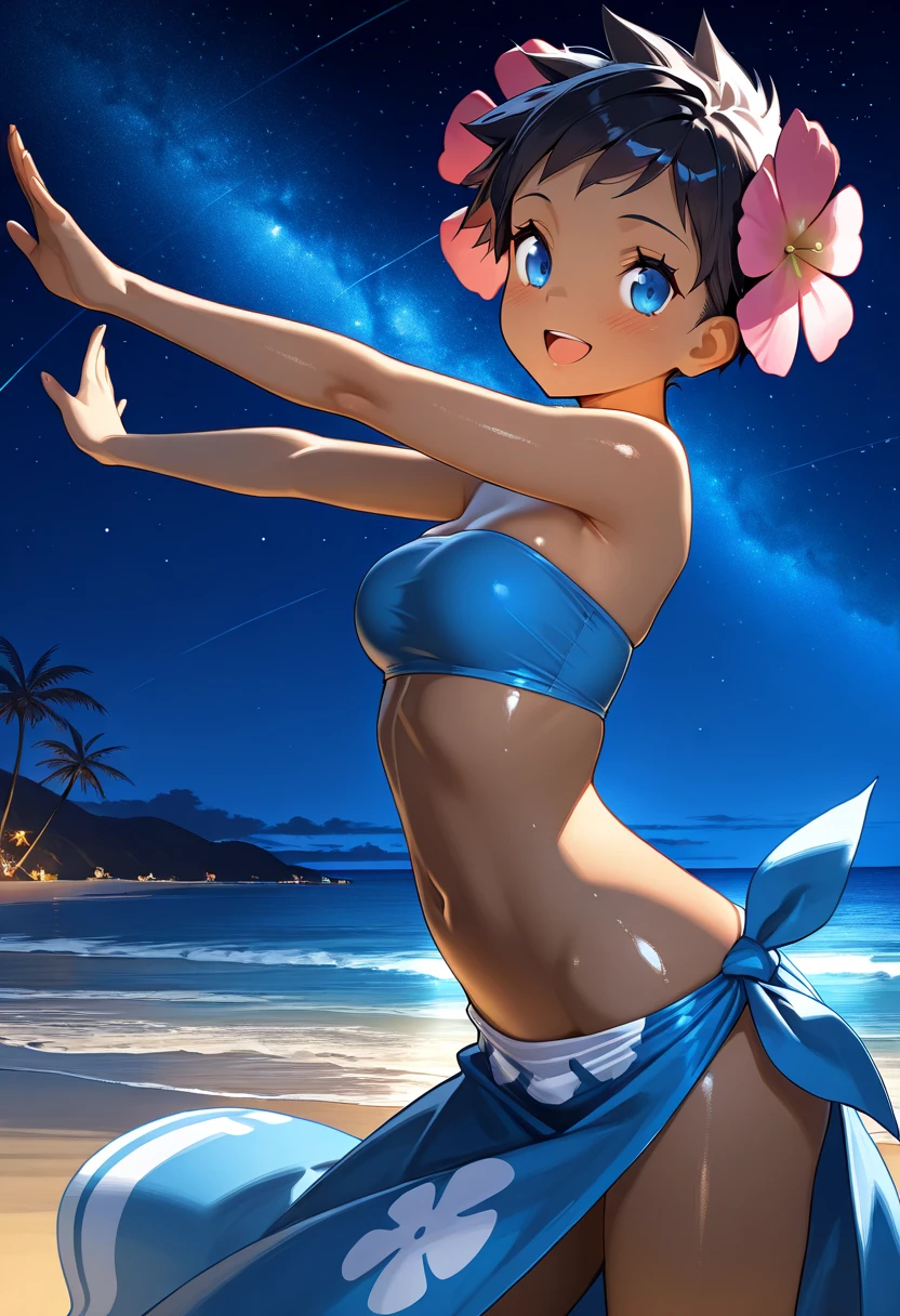(Highest quality, masterpiece, RAW Photos,Very detailed:1.2)、Posing、cute、whole body、smile、Bikini visible、choker、barefoot、Tiny Stars、Shine、rainbow、flower、heart、ribbon