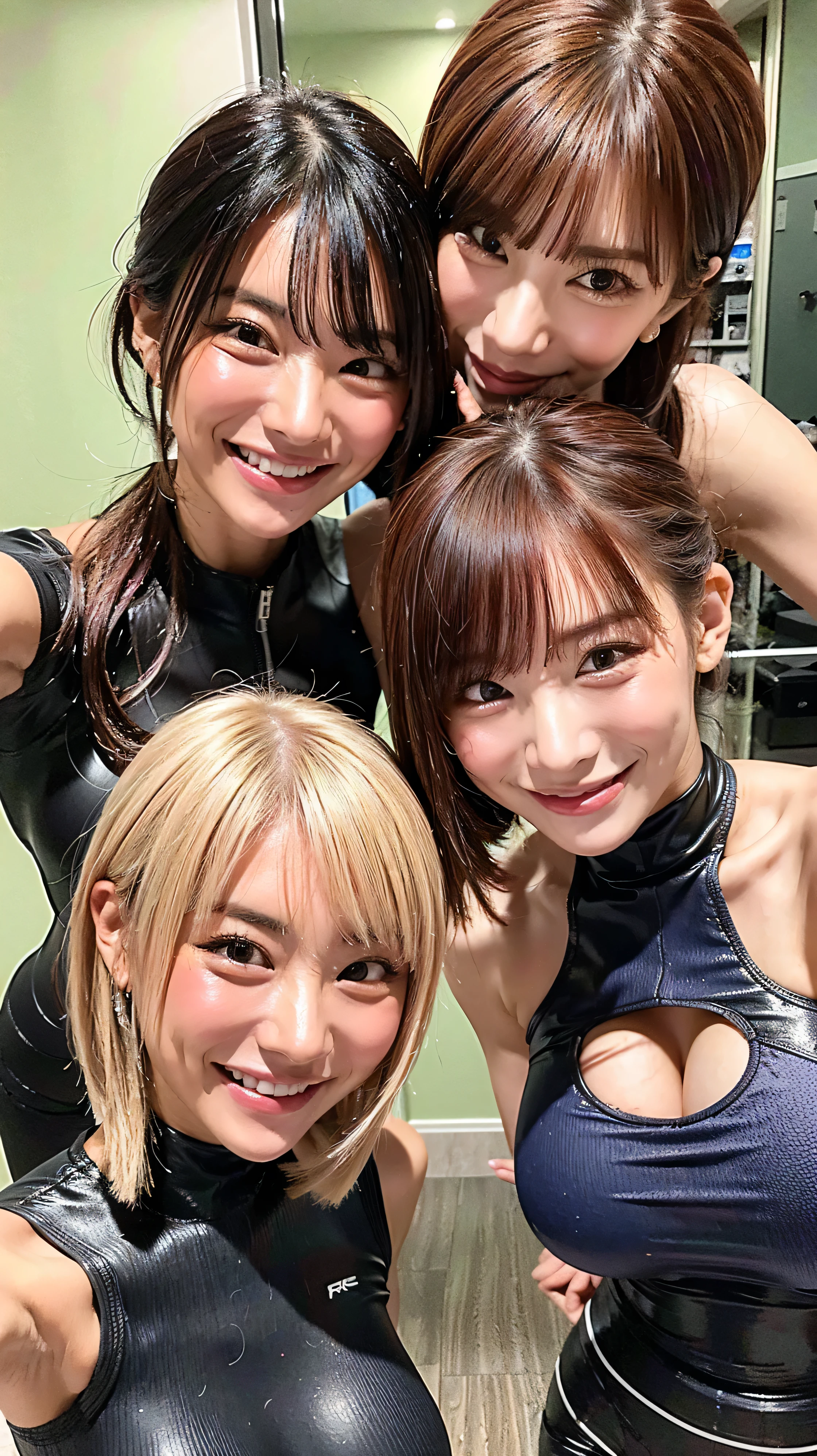   look at me、 big nipples , huge nipples,look at me with a smile            、vision、        two beautiful women   、Looking at Us Closer、looking at us with their faces close to the front、I'm looking at my beautiful platinum-colored hair at an angle 、close to the front            、           black wetsuit                                      、                                               、                                           、                     、                  