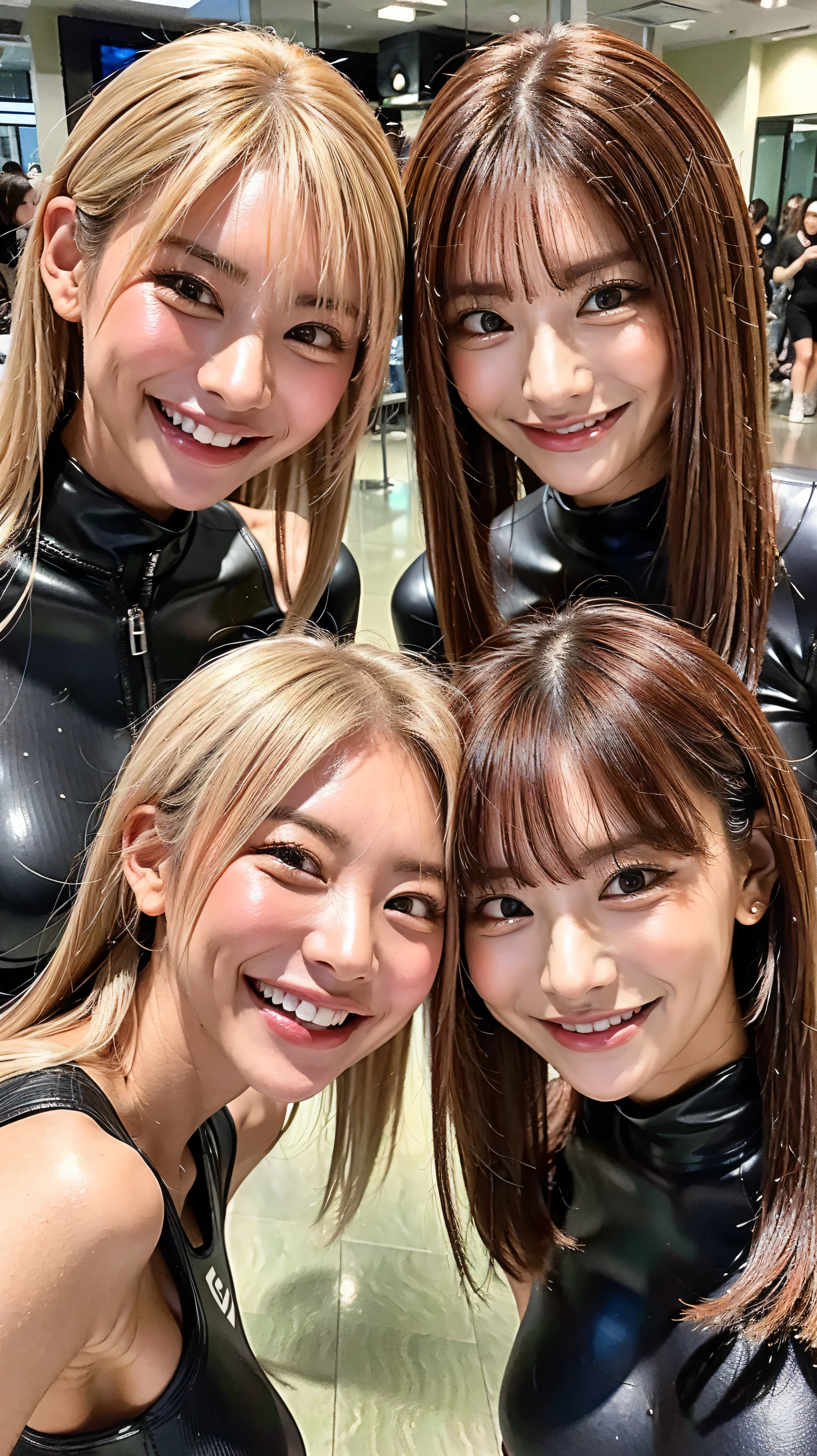 look at me、 big nipples , huge nipples,look at me with a smile 、vision、 two beautiful women 、Looking at Us Closer、looking at us with their faces close to the front、I'm looking at my beautiful platinum-colored hair at an angle 、close to the front 、 black wetsuit 、 、 、 、