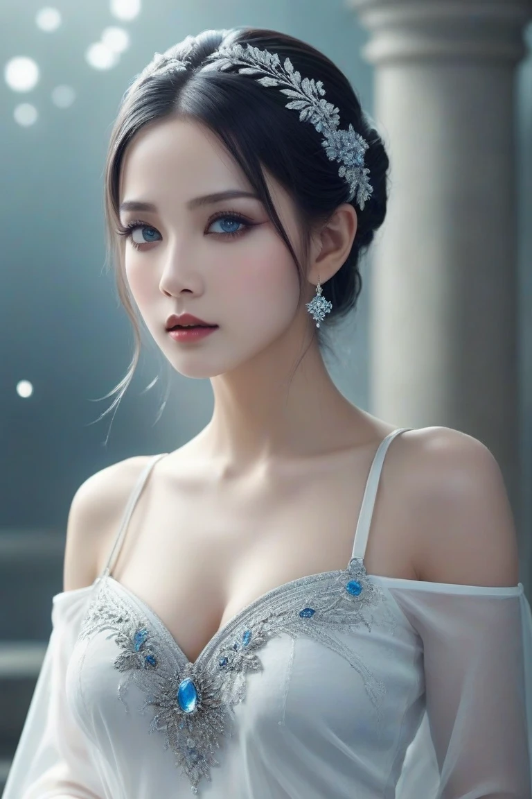 (hyper-realistic), (illustration), (high resolution), (8k), (Very detailed), (最佳illustration), (Beautiful and delicate eyes), (best quality), (Super detailed), (masterpiece), (wallpaper), (lifelike), (Natural light), (edge lit), (Detailed face), (高度细致lifelike皮肤纹理), (anatomically correct), (alone), (1 girl), (高细节lifelike头发), (blue hair:1.2), spiky hair, (heterochromatic eyes), (Detailed green eyes), (There is a small mole under the eye), (realistic:1.5), (Naked of breast:1.3), (long legs), (slim abs), (dynamic poses), (Keep your mouth shut:1.3), (Traditional Hanfu), (transparent clothes:1.5), national foundation,Show breasts,Show breasts,exposing her chest,huge ,huge breasts,exposing her chest,huge breasts,