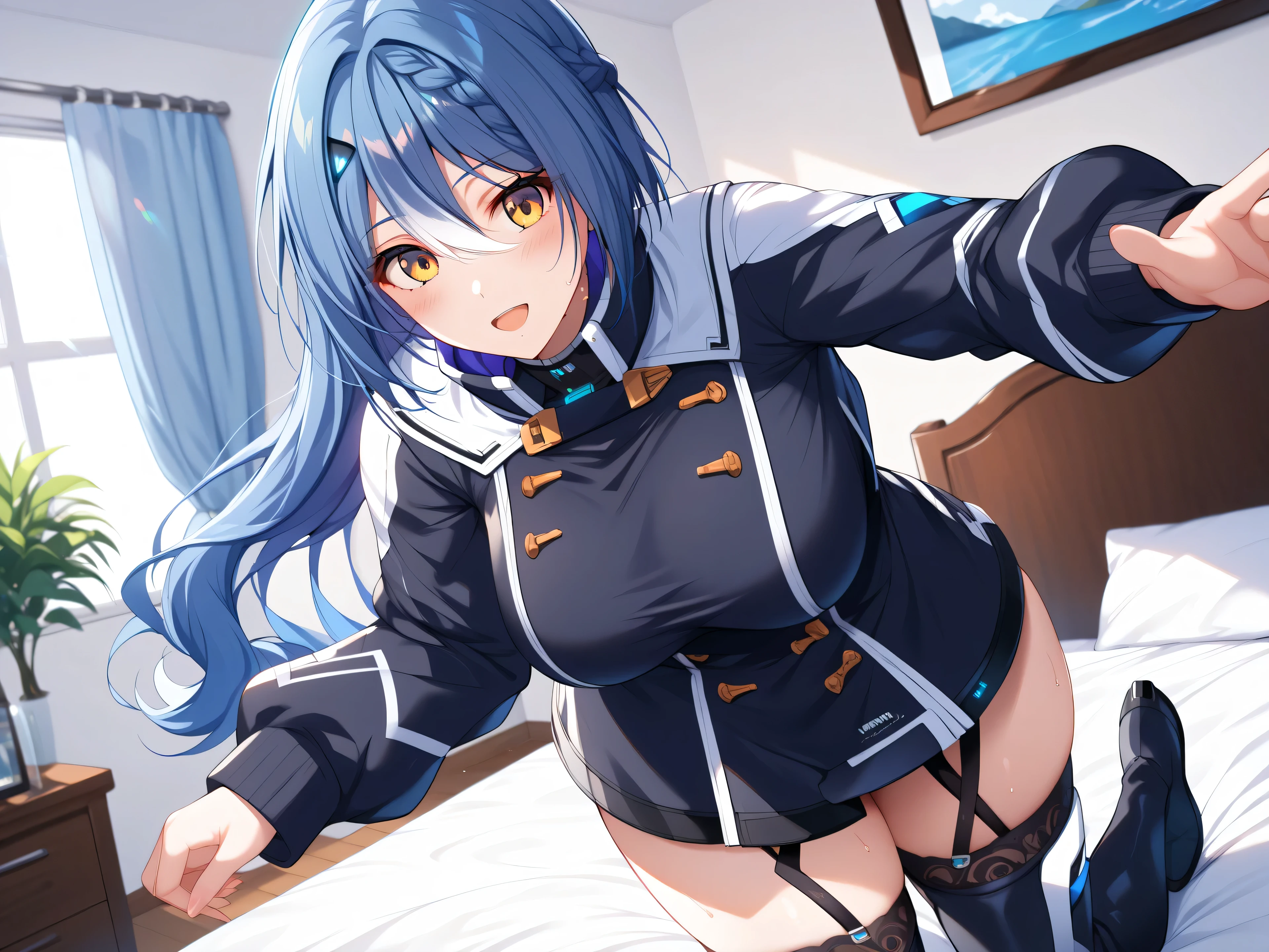 (Highest quality), (High resolution), (masterpiece), (Super detailed), Wolf Ears, Silver Hair, Long Hair, Light blue eyes, Blue Archive Art Style, One girl, Silky skin, Shiny skin, An athletic body, blush, Heavy breathing, chest, (Swimwear), Front view, (Bright saturation), Sexual pose, Dripping love juice, Heart Pupil, Trembling with sexual climax, Heavy breathing