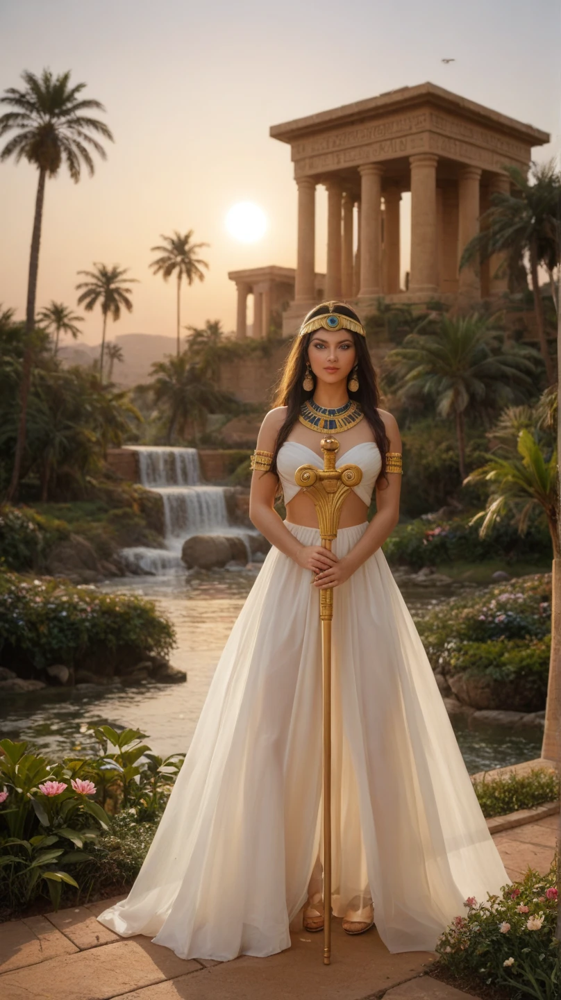 (best quality,4k,highres,masterpiece:1.2),ultra-detailed,(realistic,photorealistic,photo-realistic:1.37), HDR, UHD, An (extremely beautiful Egyptian woman age: 18, hourglass figure, blessed proportions, dressed appropriately for a peasant girl ofthe era and location) is attending the Opet festival in Ancient Egypt, she is in a Thebes with many other women nearby. (Show her entire body, show her from head to toe, full body shot)