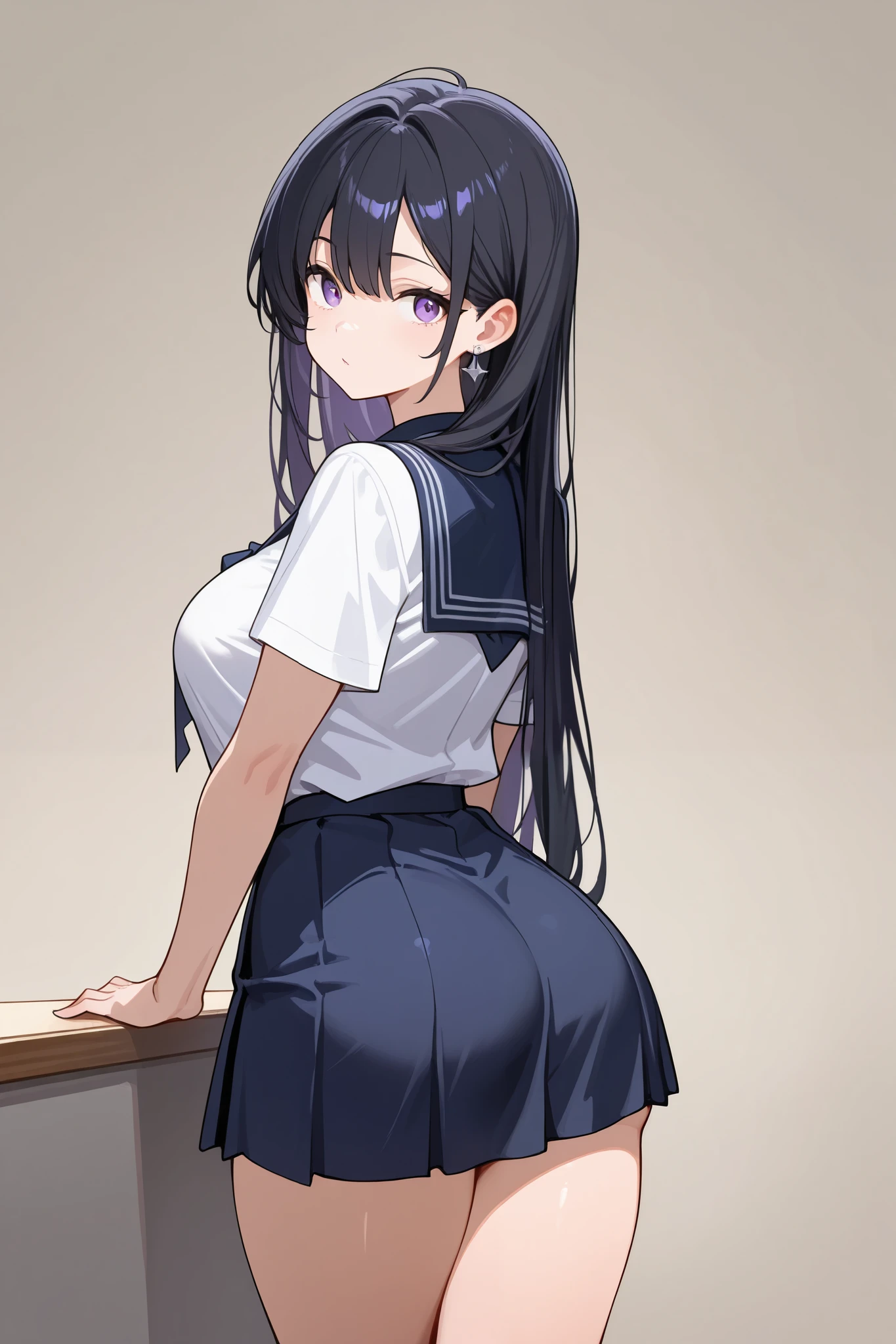 Grinning face,show off,High school girl anime girl.Black Uniform.Light purple bun twin tails,Urinating, Urinating, Urinating, dripping pussy juice,Urinating, Urinating, Urinating, dripping pussy juice,Urinating, Urinating, Urinating, dripping pussy juice,Crowd school classroom,No pants,Character portrait,Place your hands on your hips,belly button