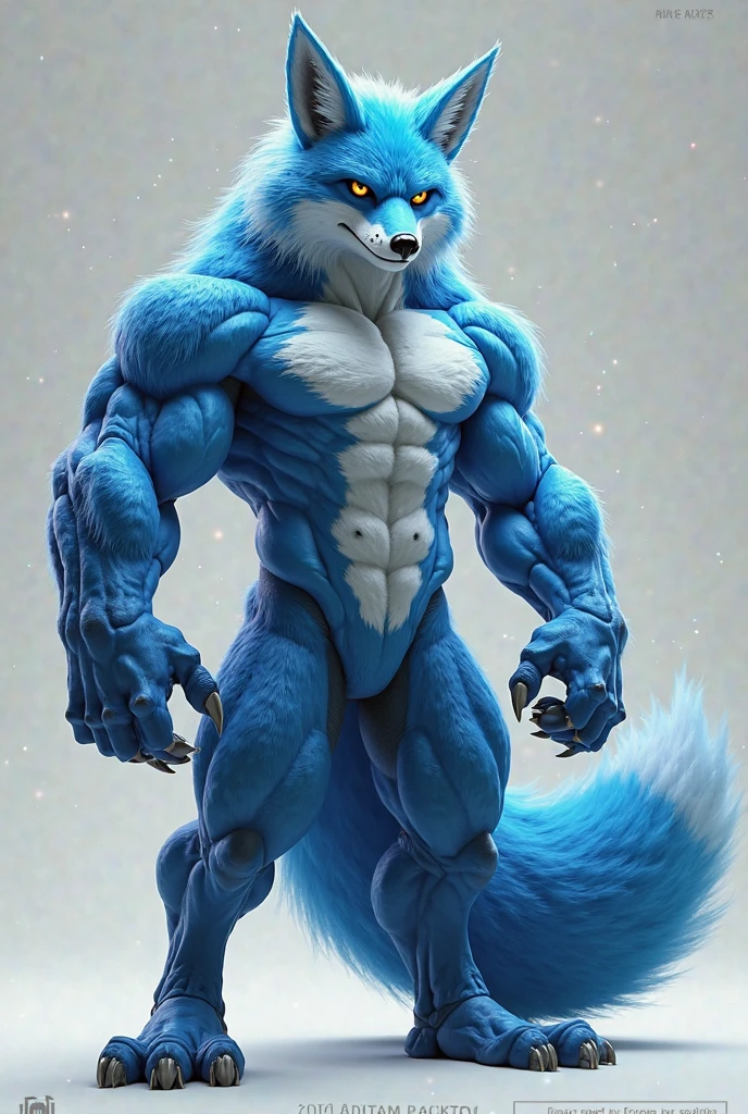 Furry blue wolf, red hair, red Eyebrow, green eyes, man