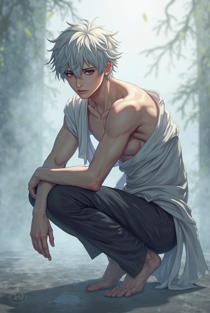 full naked killua, looking in front
